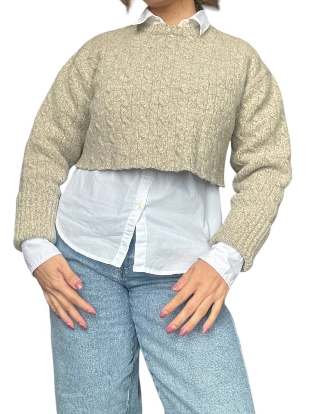 Giordano - Cropped Lambswool Sweater Grey Beige - XL - Picture 3 of 7